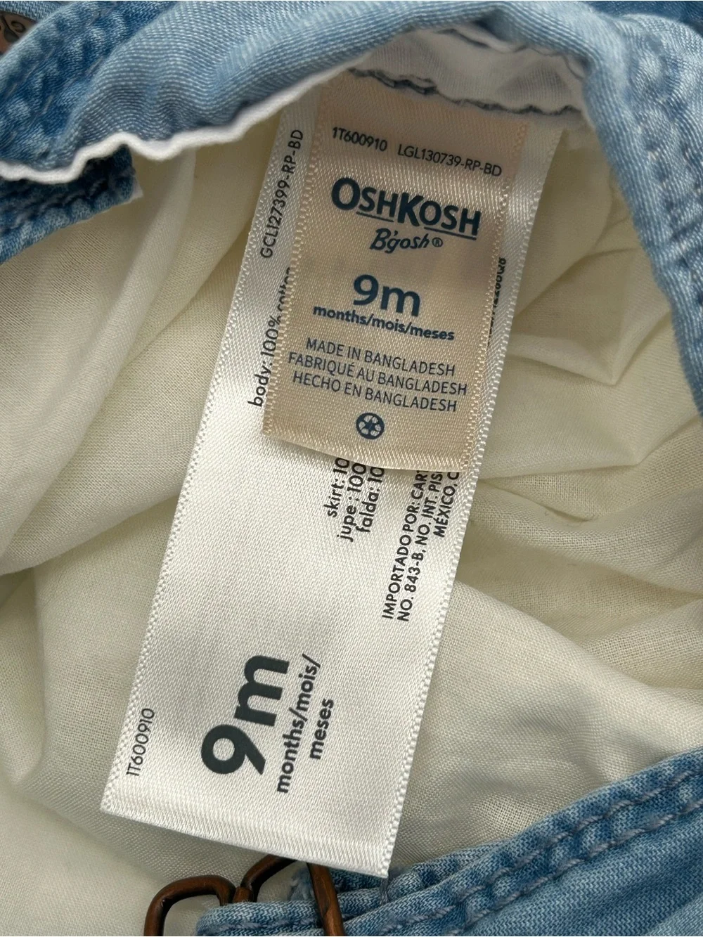 OshKosh B'gosh Blue Denim Overall Dress with Cream Tulle and Gold Stars Size 9M